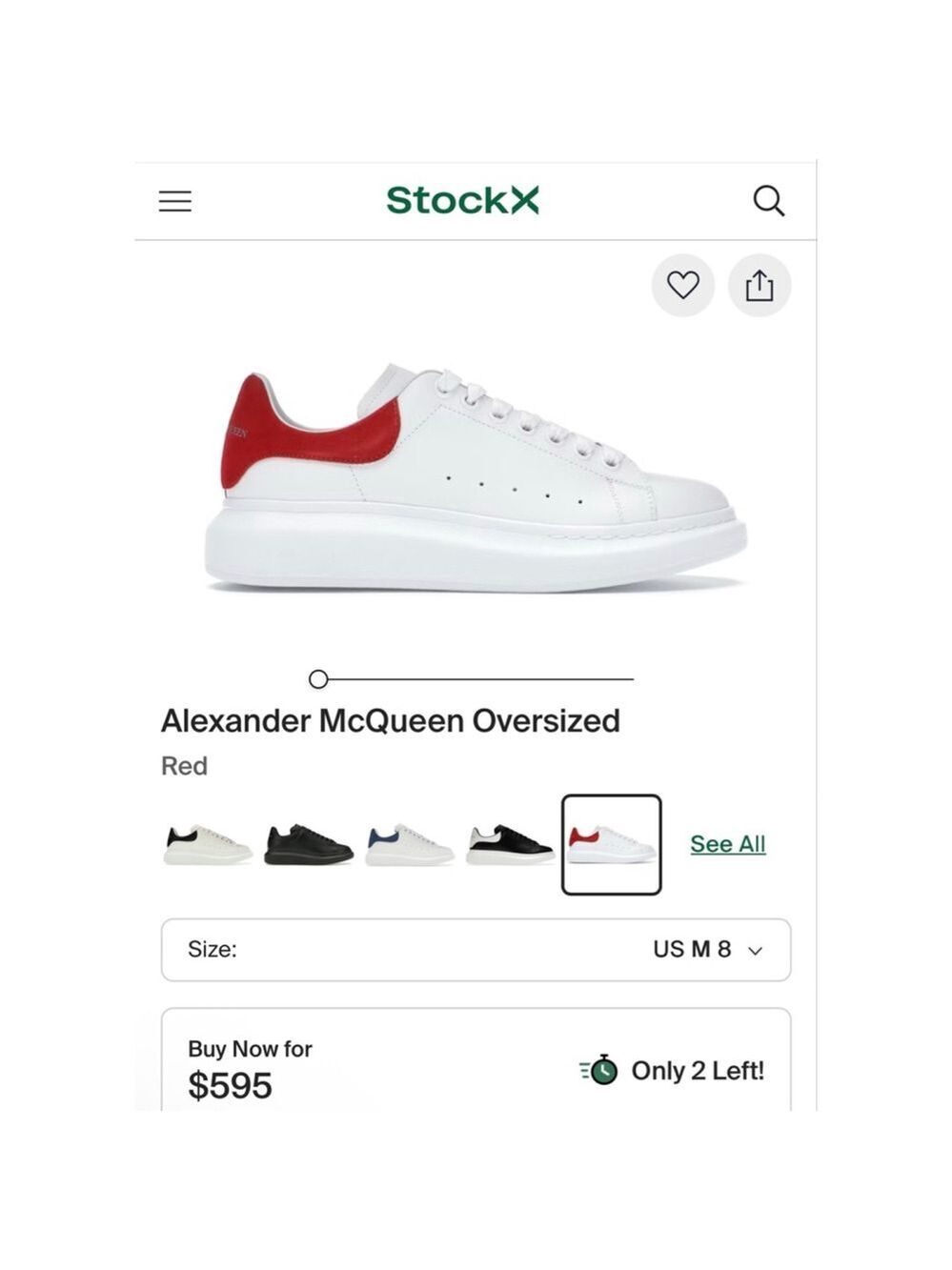 New Alexander McQueen Oversized Sneakers White Red US 10